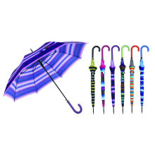 Streifen-Entwurf gerader automatischer Regenschirm mit Match-farbigem Griff (YS-SA23083926R)